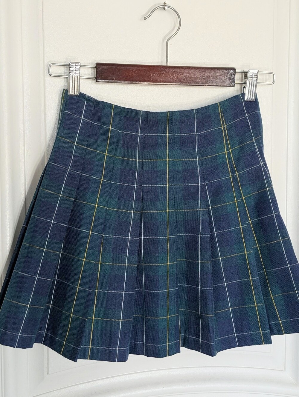 Divided Navy & Green Plaid Pleated Mini Skirt